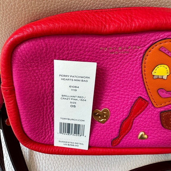 Tory Burch NWT Perry Patchwork Hearts 💕Mini Bag Leather Crossbody Adjustable - Picture 4 of 14